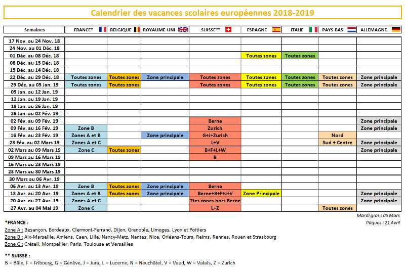 calendrier vacances 2018 2019